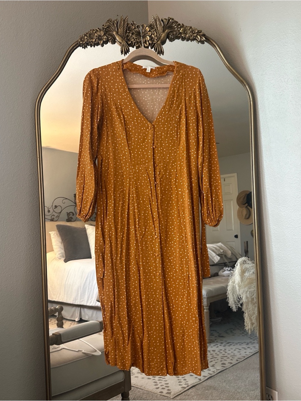 Abound Mustard Polka Dot Button-Front Midi Dress